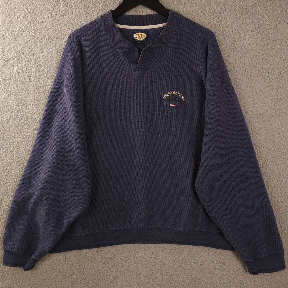 Vintage Tommy‎ Bahama Relax Pullover Mens XXL Blue Heavyweight Knit Sweatshirt